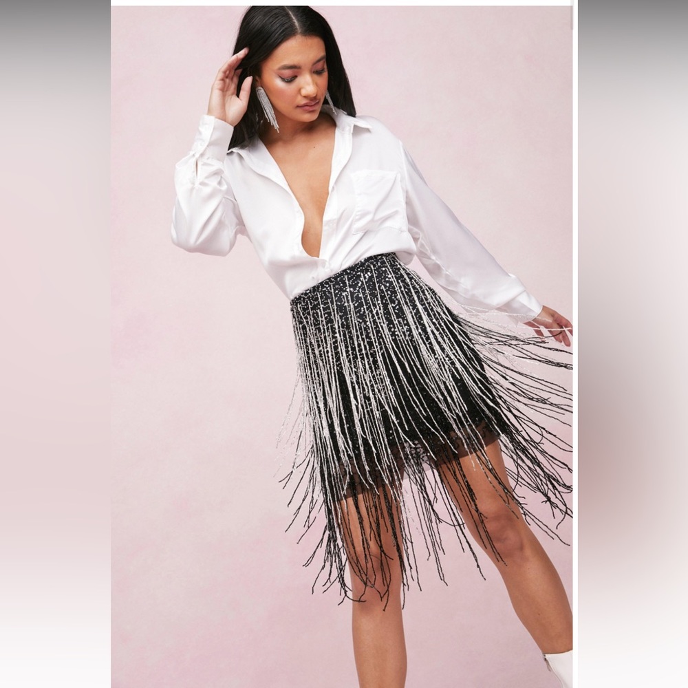 Nasty Gal Embellished Metallic Fringe Mini Skirt